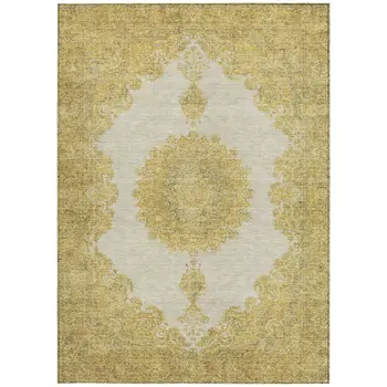 5' X 8' Gold And Ivory Oriental Washable Indoor Outdoor Area Rug