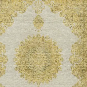 8' X 10' Gold And Ivory Oriental Washable Indoor Outdoor Area Rug