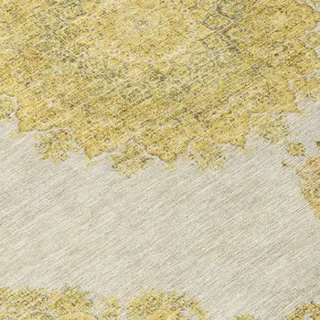 8' X 10' Gold And Ivory Oriental Washable Indoor Outdoor Area Rug