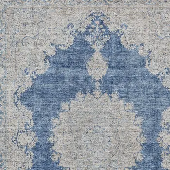3' X 5' Navy Blue And Ivory Oriental Washable Indoor Outdoor Area Rug