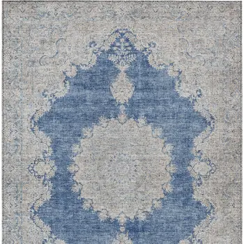5' X 8' Navy Blue And Ivory Oriental Washable Indoor Outdoor Area Rug