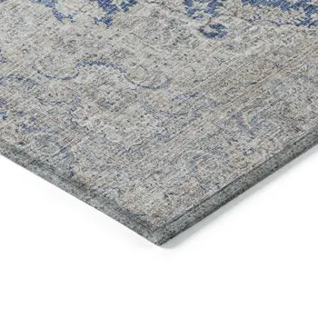 5' X 8' Navy Blue And Ivory Oriental Washable Indoor Outdoor Area Rug