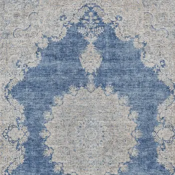 5' X 8' Navy Blue And Ivory Oriental Washable Indoor Outdoor Area Rug