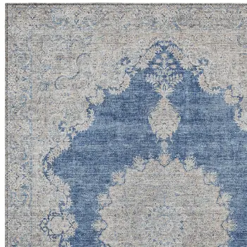 8' X 10' Navy Blue And Ivory Oriental Washable Indoor Outdoor Area Rug