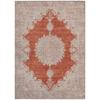 5' X 8' Rust And Beige Oriental Washable Indoor Outdoor Area Rug
