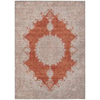 5' X 8' Rust And Beige Oriental Washable Indoor Outdoor Area Rug