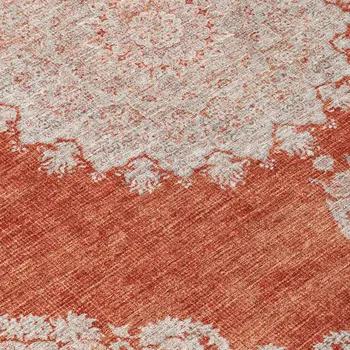 5' X 8' Rust And Beige Oriental Washable Indoor Outdoor Area Rug
