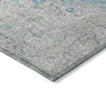 9' X 12' Teal Blue And Gray Oriental Washable Indoor Outdoor Area Rug