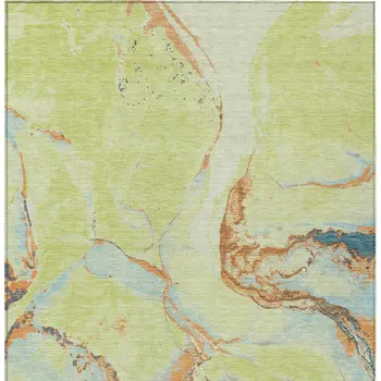8' X 10' Artichoke Green Blue And Brown Abstract Washable Indoor Outdoor Area Rug