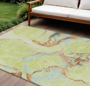 8' X 10' Artichoke Green Blue And Brown Abstract Washable Indoor Outdoor Area Rug