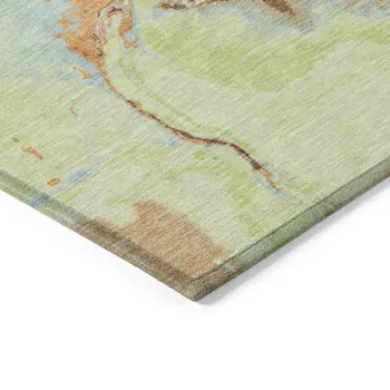 8' X 10' Artichoke Green Blue And Brown Abstract Washable Indoor Outdoor Area Rug