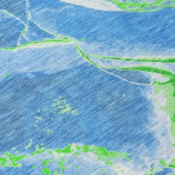 9' X 12' Denim Blue Neon Green And Ivory Abstract Washable Indoor Outdoor Area Rug