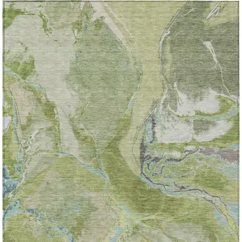 5' X 8' Green Blue And Gray Abstract Washable Indoor Outdoor Area Rug