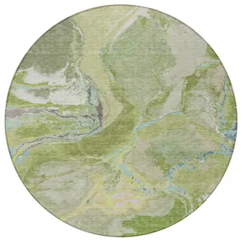 8' Green Blue And Gray Round Abstract Washable Indoor Outdoor Area Rug