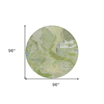 8' Green Blue And Gray Round Abstract Washable Indoor Outdoor Area Rug