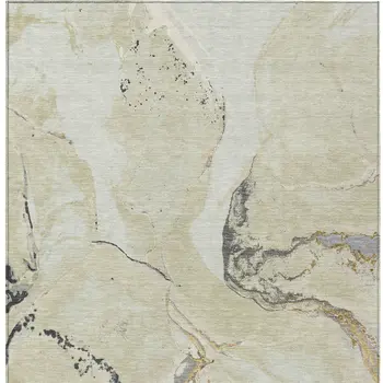 3' X 5' Ivory Gray And Gold Abstract Washable Indoor Outdoor Area Rug