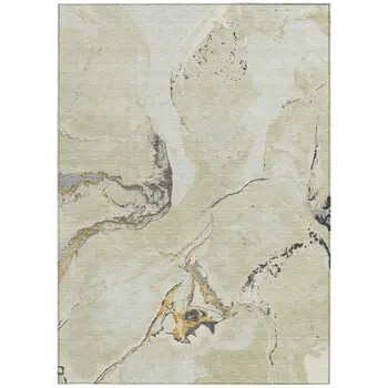 5' X 8' Ivory Gray And Gold Abstract Washable Indoor Outdoor Area Rug