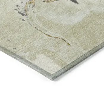 9' X 12' Ivory Gray And Gold Abstract Washable Indoor Outdoor Area Rug