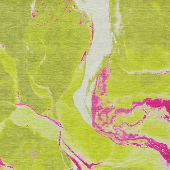 3' X 5' Lime Green Neon Pink And Ivory Abstract Washable Indoor Outdoor Area Rug