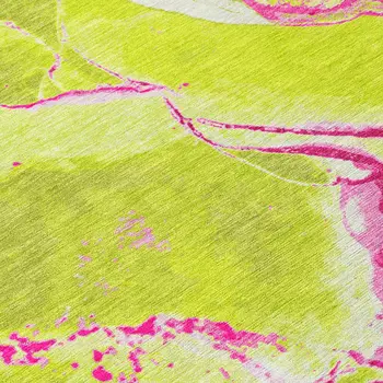 5' X 8' Lime Green Neon Pink And Ivory Abstract Washable Indoor Outdoor Area Rug