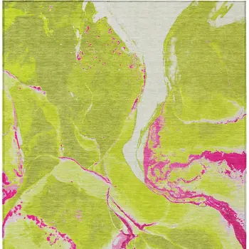 8' X 10' Lime Green Neon Pink And Ivory Abstract Washable Indoor Outdoor Area Rug