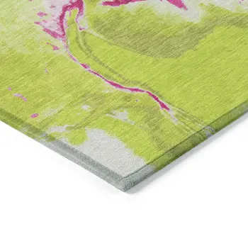 8' X 10' Lime Green Neon Pink And Ivory Abstract Washable Indoor Outdoor Area Rug