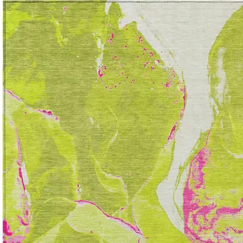 9' X 12' Lime Green Neon Pink And Ivory Abstract Washable Indoor Outdoor Area Rug