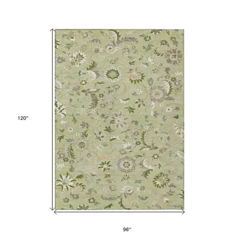 8' X 10' Artichoke Green Gray And Brown Floral Washable Indoor Outdoor Area Rug