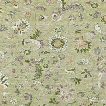 8' X 10' Artichoke Green Gray And Brown Floral Washable Indoor Outdoor Area Rug
