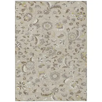 3' X 5' Beige Brown And Gray Floral Washable Indoor Outdoor Area Rug
