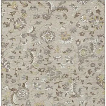 8' X 10' Beige Brown And Gray Floral Washable Indoor Outdoor Area Rug