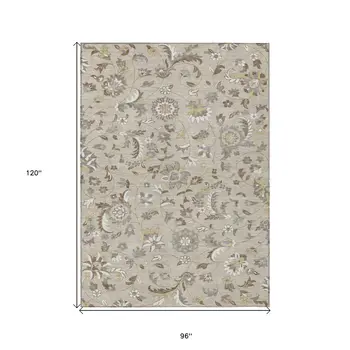 8' X 10' Beige Brown And Gray Floral Washable Indoor Outdoor Area Rug