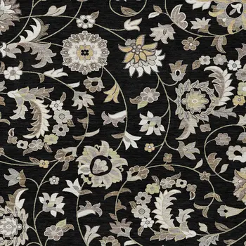 5' X 8' Black Beige And Ivory Floral Washable Indoor Outdoor Area Rug