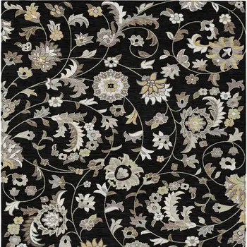9' X 12' Black Beige And Ivory Floral Washable Indoor Outdoor Area Rug