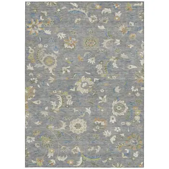 3' X 5' Gray Blue And Green Floral Washable Indoor Outdoor Area Rug