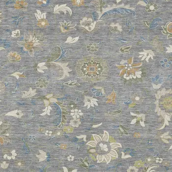5' X 8' Gray Blue And Green Floral Washable Indoor Outdoor Area Rug