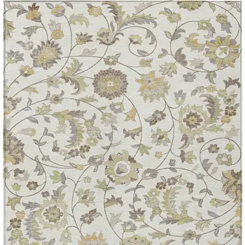 3' X 5' Ivory Brown And Green Floral Washable Indoor Outdoor Area Rug