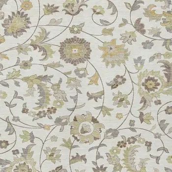 9' X 12' Ivory Brown And Green Floral Washable Indoor Outdoor Area Rug