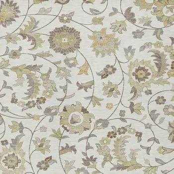10' X 14' Ivory Brown And Green Floral Washable Indoor Outdoor Area Rug