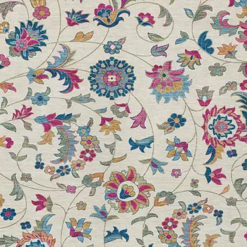 5' X 8' Linen Pink And Denim Blue Floral Washable Indoor Outdoor Area Rug