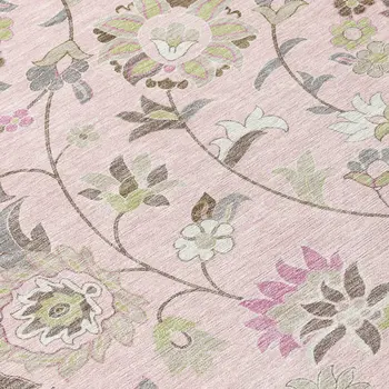 9' X 12' Pink Green And Gray Floral Washable Indoor Outdoor Area Rug