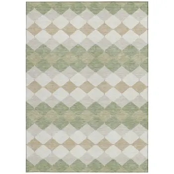 3' X 5' Artichoke Green Ivory And Beige Geometric Washable Indoor Outdoor Area Rug