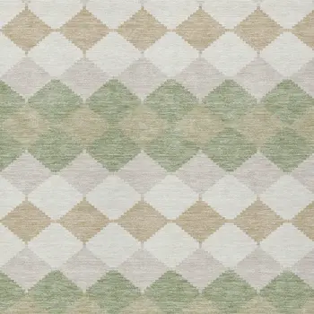 5' X 8' Artichoke Green Ivory And Beige Geometric Washable Indoor Outdoor Area Rug