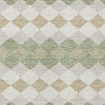 8' X 10' Artichoke Green Ivory And Beige Geometric Washable Indoor Outdoor Area Rug