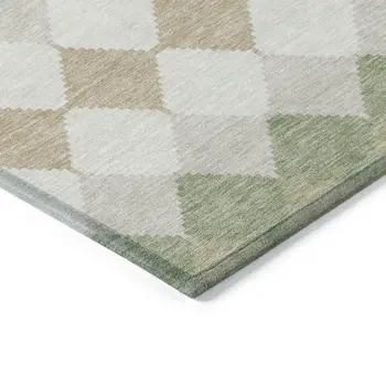 9' X 12' Artichoke Green Ivory And Beige Geometric Washable Indoor Outdoor Area Rug