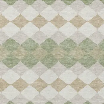 9' X 12' Artichoke Green Ivory And Beige Geometric Washable Indoor Outdoor Area Rug