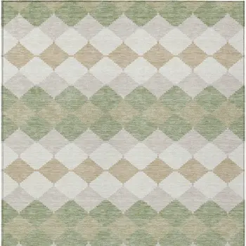 10' X 14' Artichoke Green Ivory And Beige Geometric Washable Indoor Outdoor Area Rug
