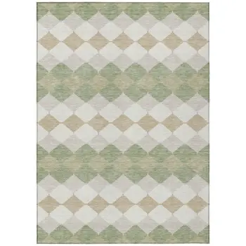 10' X 14' Artichoke Green Ivory And Beige Geometric Washable Indoor Outdoor Area Rug
