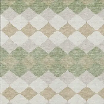 10' X 14' Artichoke Green Ivory And Beige Geometric Washable Indoor Outdoor Area Rug
