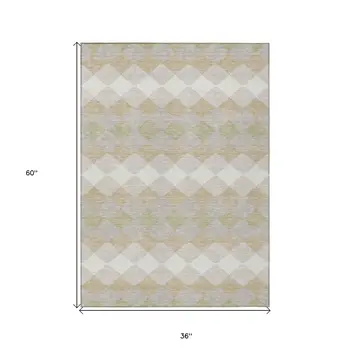 3' X 5' Beige Ivory And Gray Geometric Washable Indoor Outdoor Area Rug